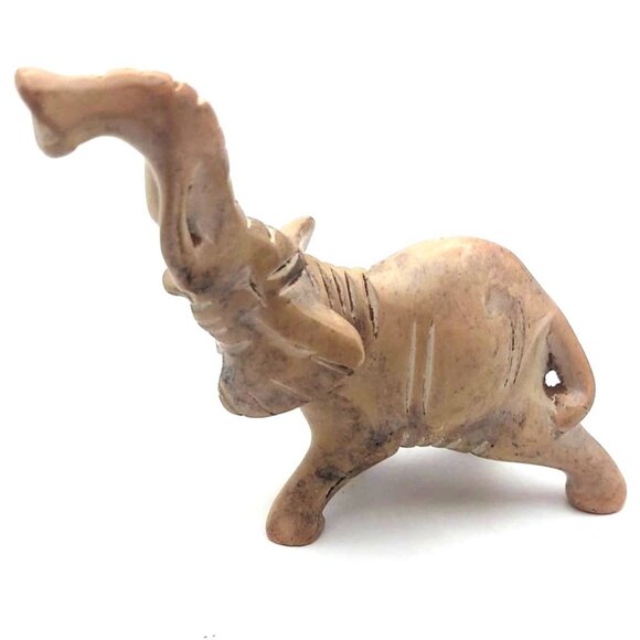 Hand Carved Soapstone African Elephant Figurine Sculpture Good Luck Trunk Up - Picture 1 of 6